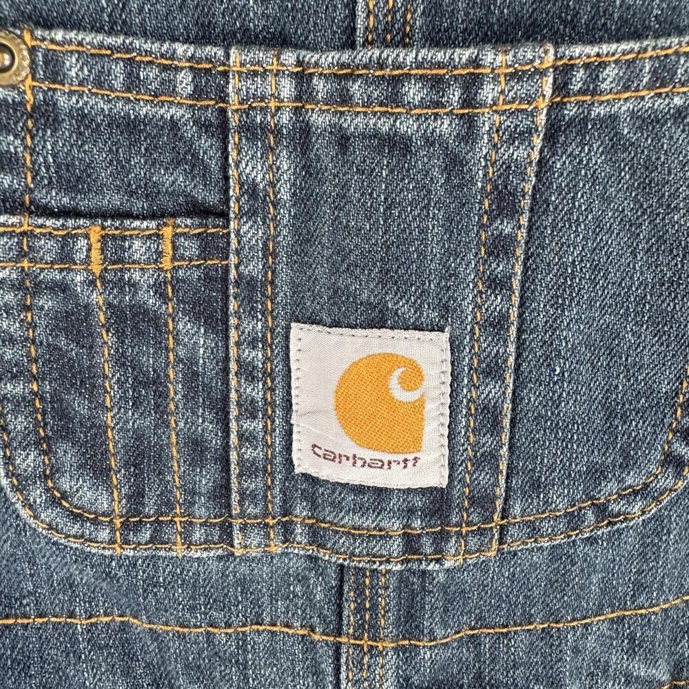 Carhartt Bib Overalls Kids 4 Blue Denim Original Fit Workwear Jeans Pockets - Picture 6 of 14